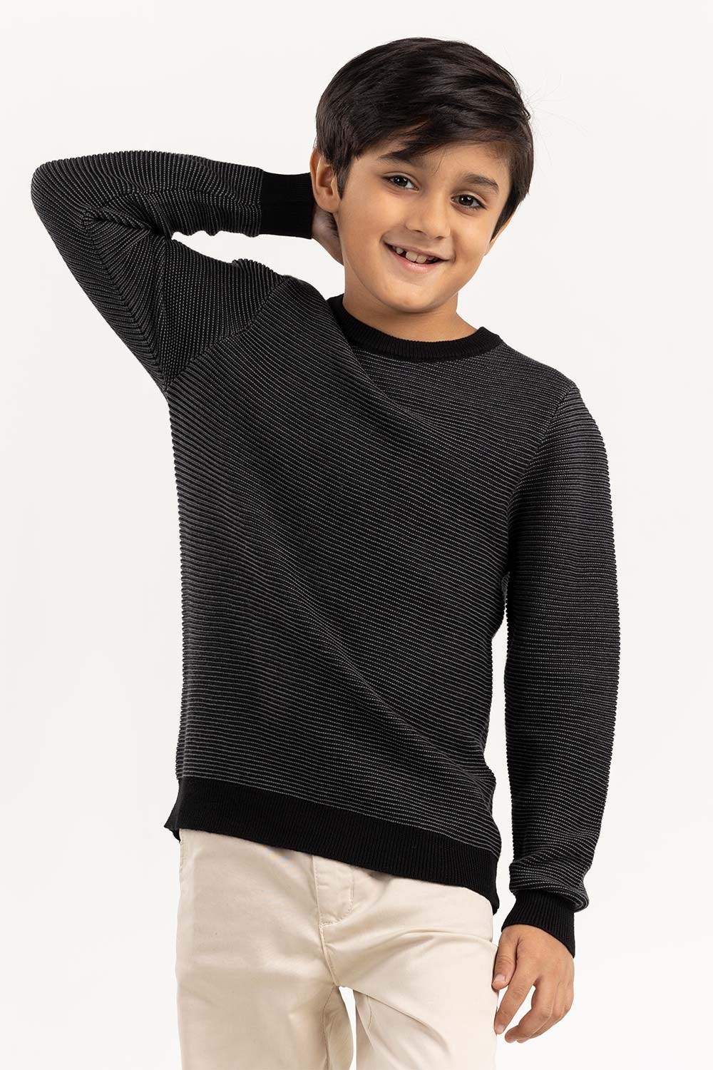 Junior Boy Grey Knit Sweater With A Round Neck 224-311-021