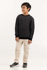 Junior Boy Grey Knit Sweater With A Round Neck 224-311-021