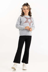 Junior Girl Grey Sweater With Round Neck 224-411-003