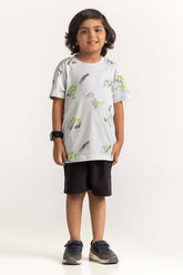Grey Toddler Boy Knit Printed Tee TB-TS-SS24-044