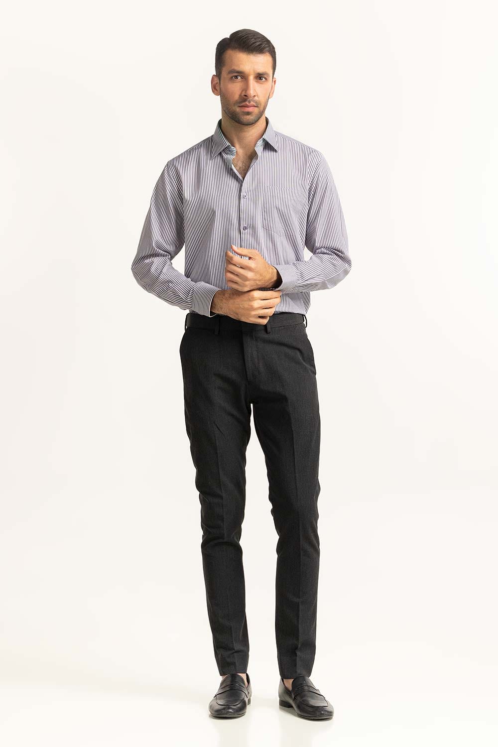 Grey White Stripe Formal Shirt MN-FS-YD24-082