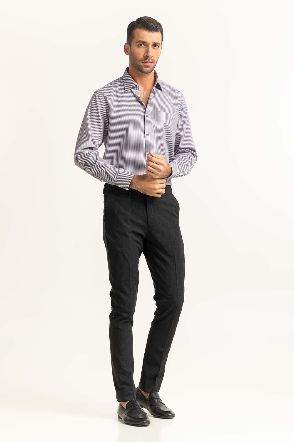 Grey White Stripe Formal Shirt MN-FS-YD24-082