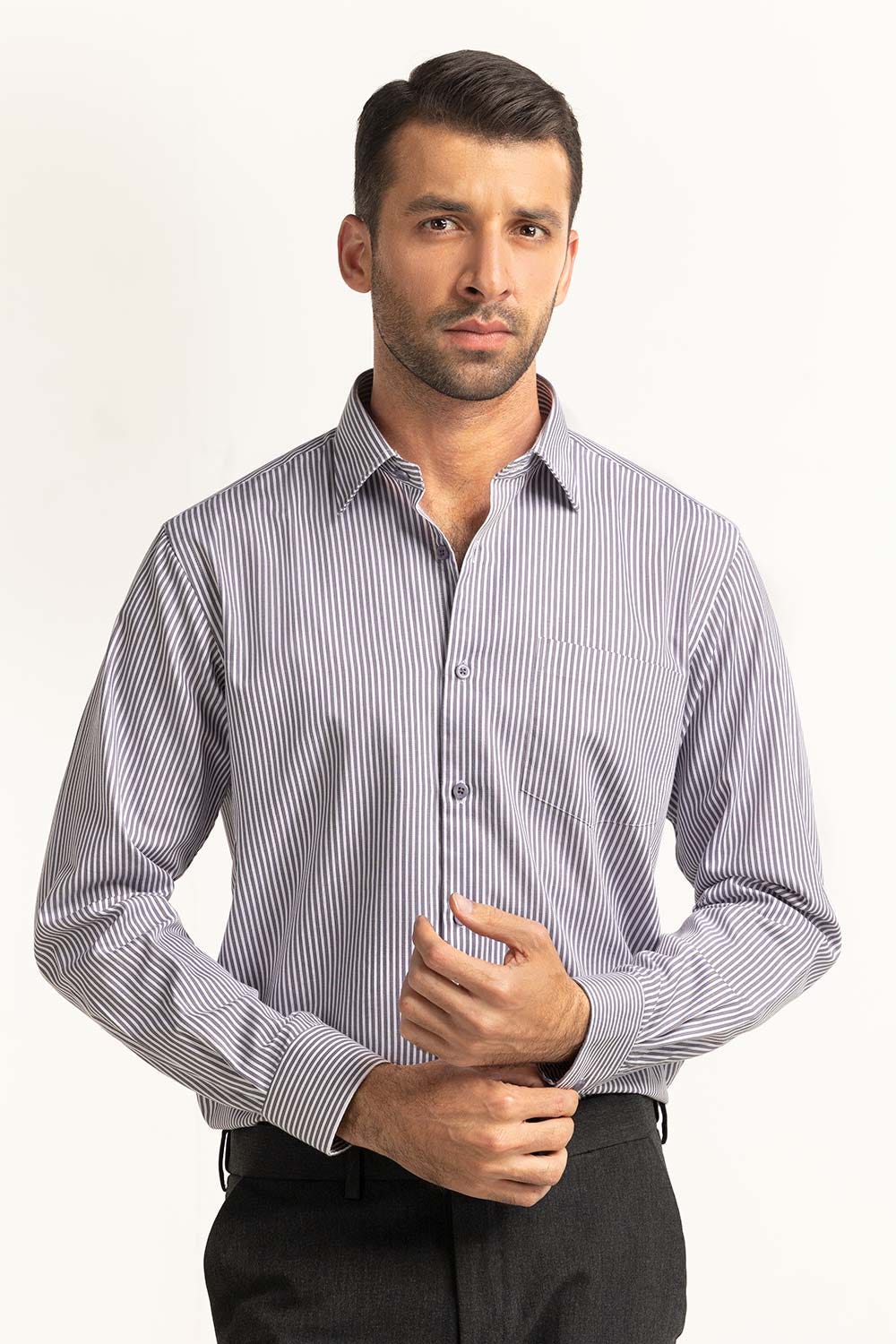 Grey White Stripe Formal Shirt MN-FS-YD24-082