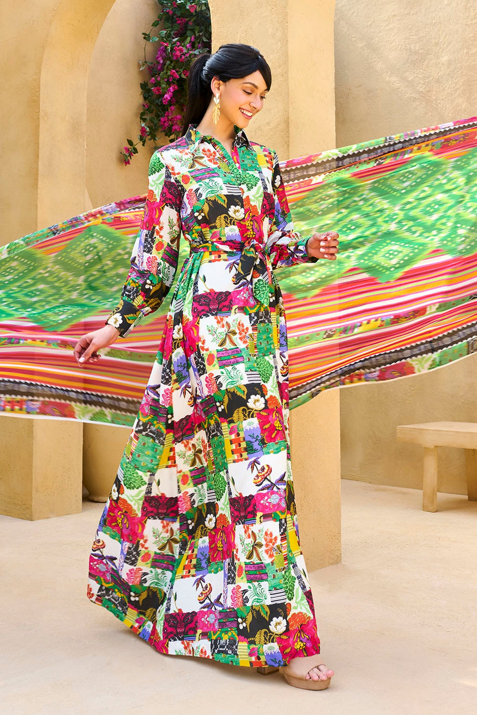3 Piece Unstitched Printed Pure Bamboo Silk Suit with Printed Chiffon Dupatta