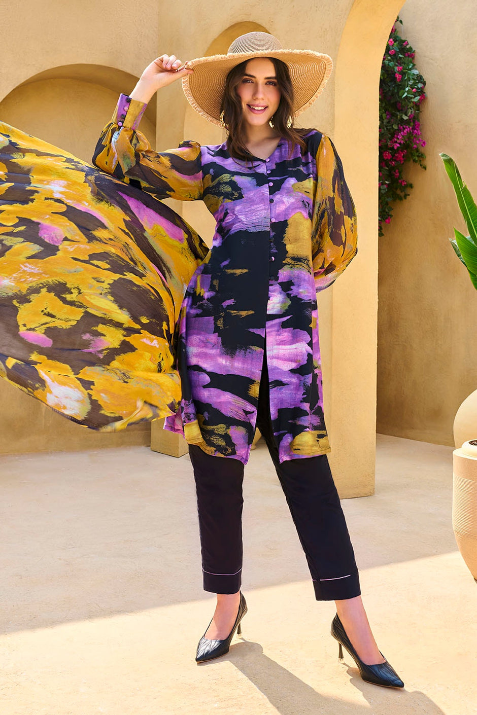3 Piece Unstitched Printed Cotton Silk Suit with Printed Tussar Silk Dupatta