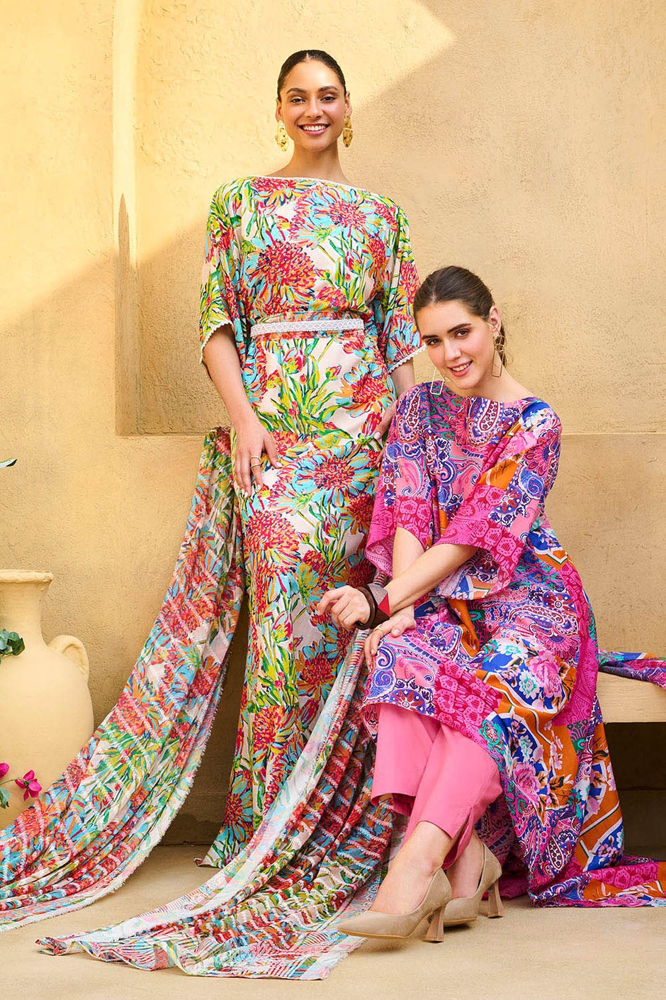 3 Piece Unstitched Printed Cotton Silk Suit with Printed Chiffon Dupatta