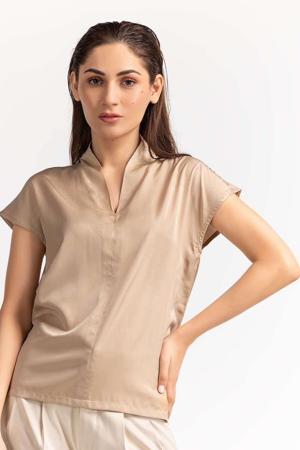 High Neck Beige Top WM-CS-SS24-021