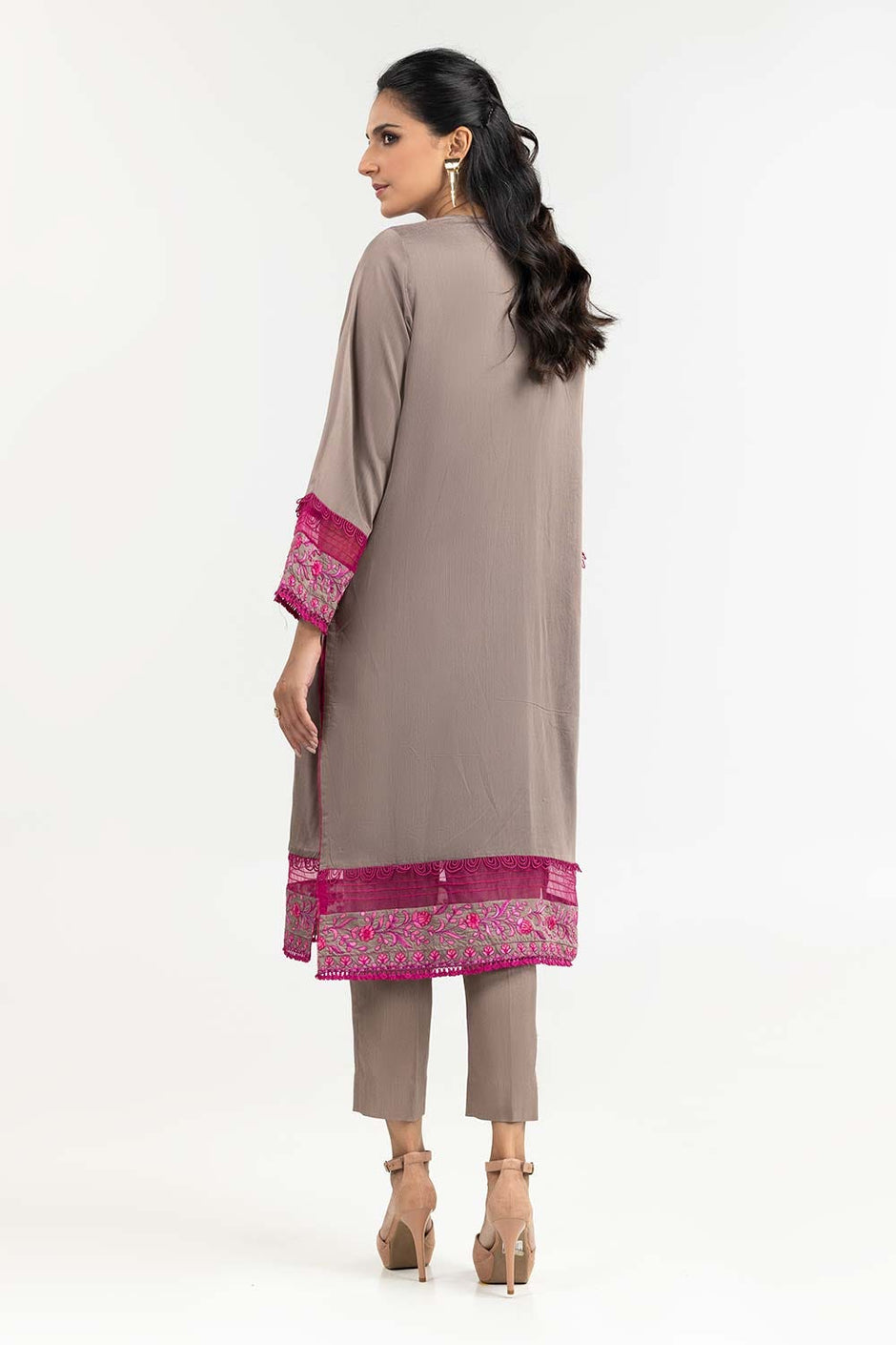 Luxury Pret Dyed Poly Slub Embroidered Kurti