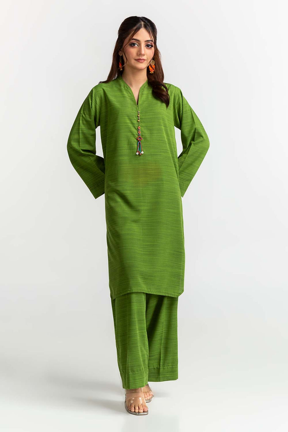 Dyed Polyester Viscose Embelished Shirt With Trouser