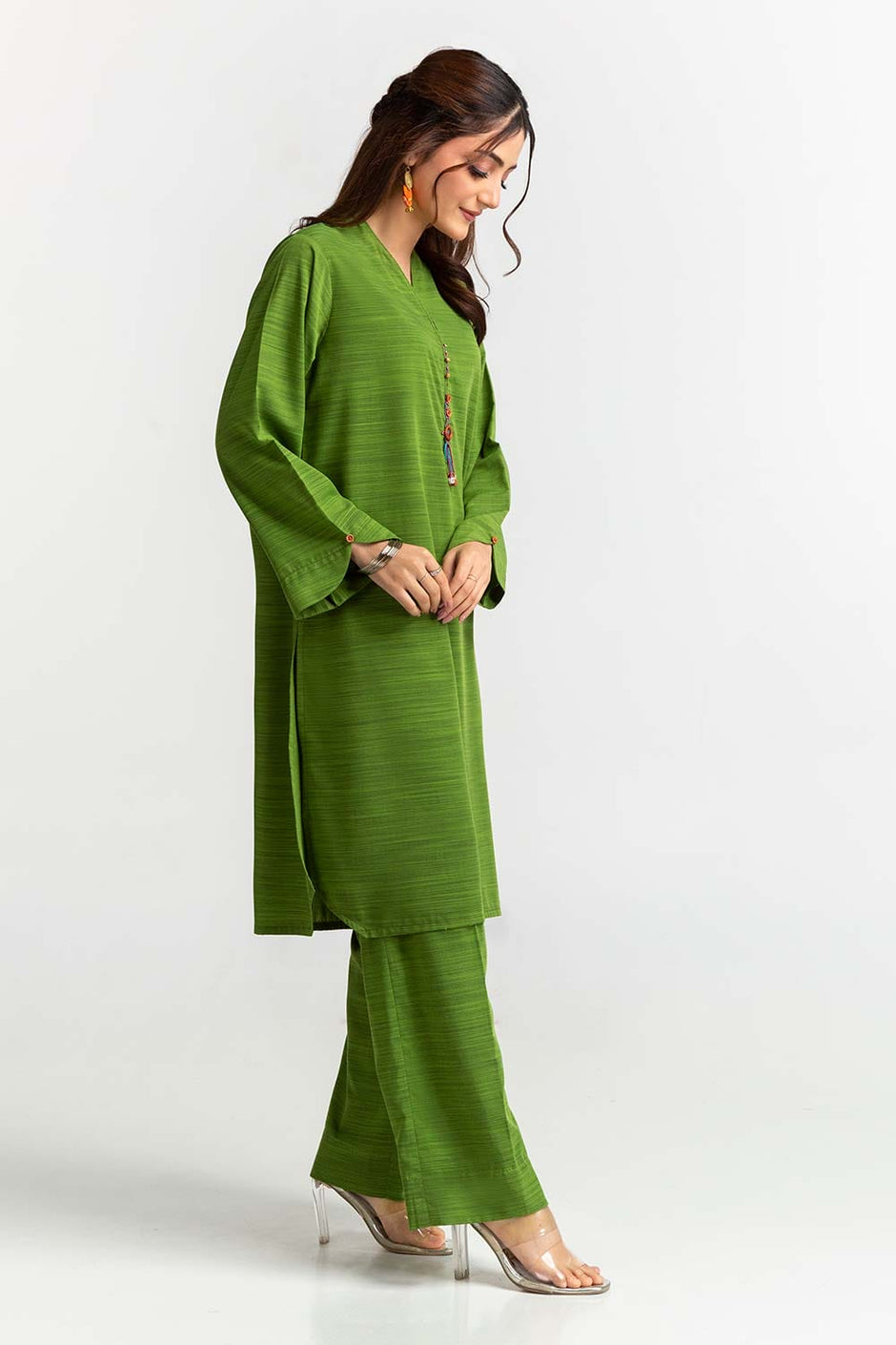 Dyed Polyester Viscose Embelished Shirt With Trouser