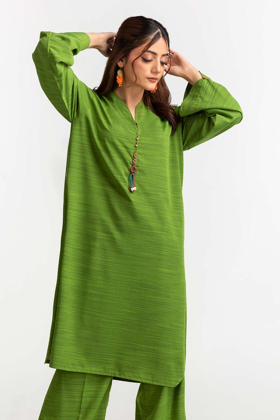 Dyed Polyester Viscose Embelished Shirt With Trouser