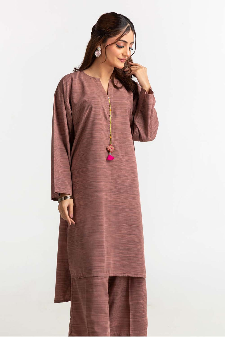 Dyed Polyester Viscose Embelished Shirt With Trouser