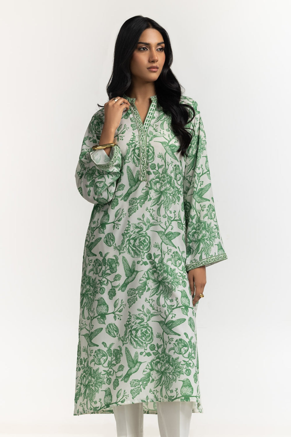 poly-cambric Printed with Embroidered Shirt