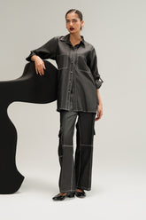 Denim Button Down Shirt With Pocket IPST-44198-S