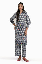 Cross Slub Printed With Embroidered Co-Ord Set IPST-44275
