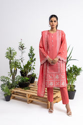 3 Piece Embroidered Cross Slub Suit IPSTD-44124