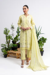 3 Piece Cross Slub Embroidered Suit IPSTD-44126