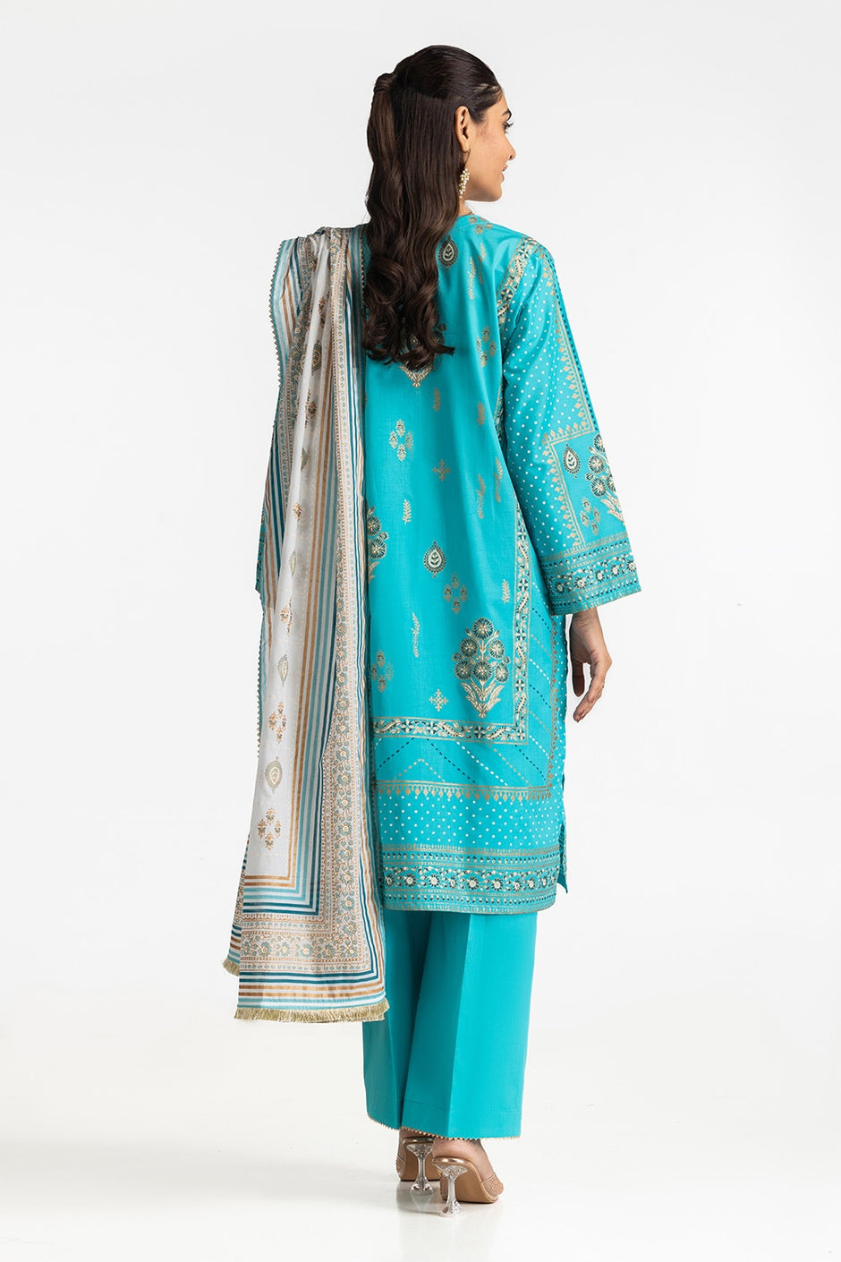 3 Piece Lawn Gold And Lacquer Printed Suit IUSTKSD-273