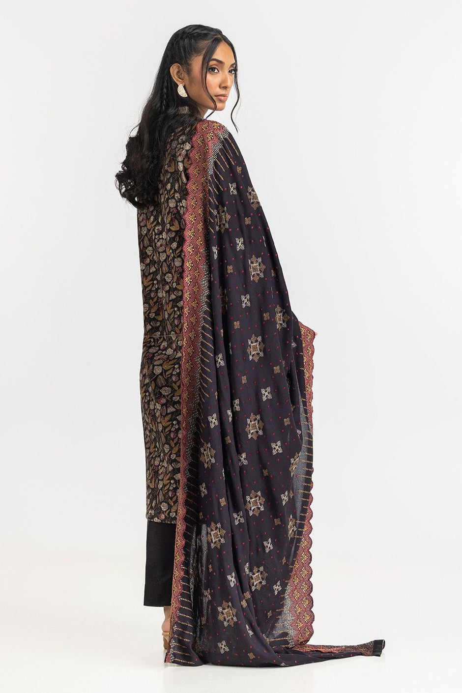 3 Piece Khaddar Printed With Embroidered Suit