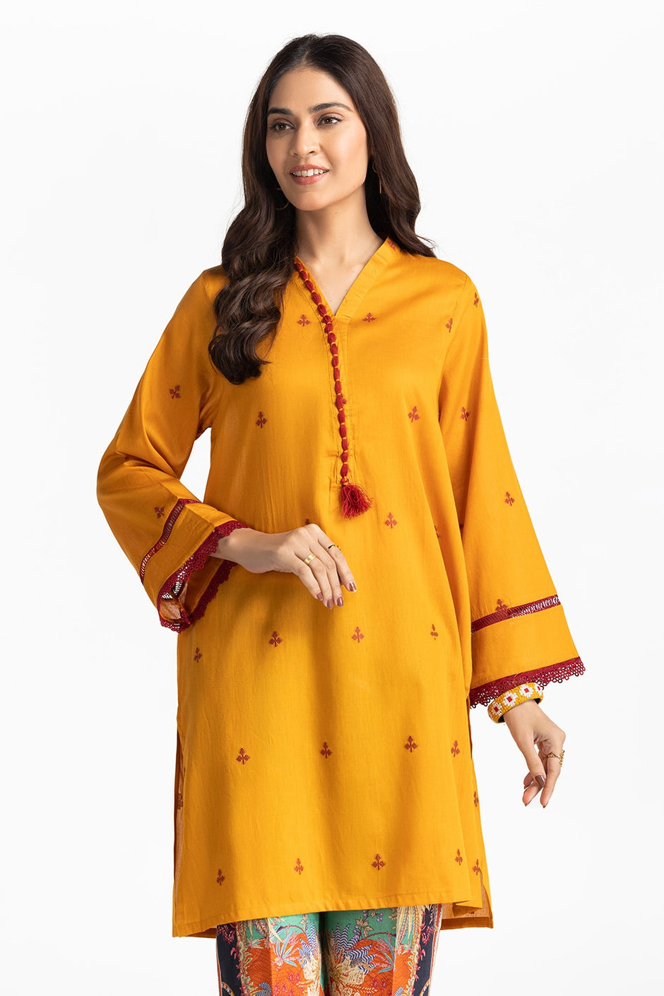 Jacquard Embellished Shirt With Printed Trouser