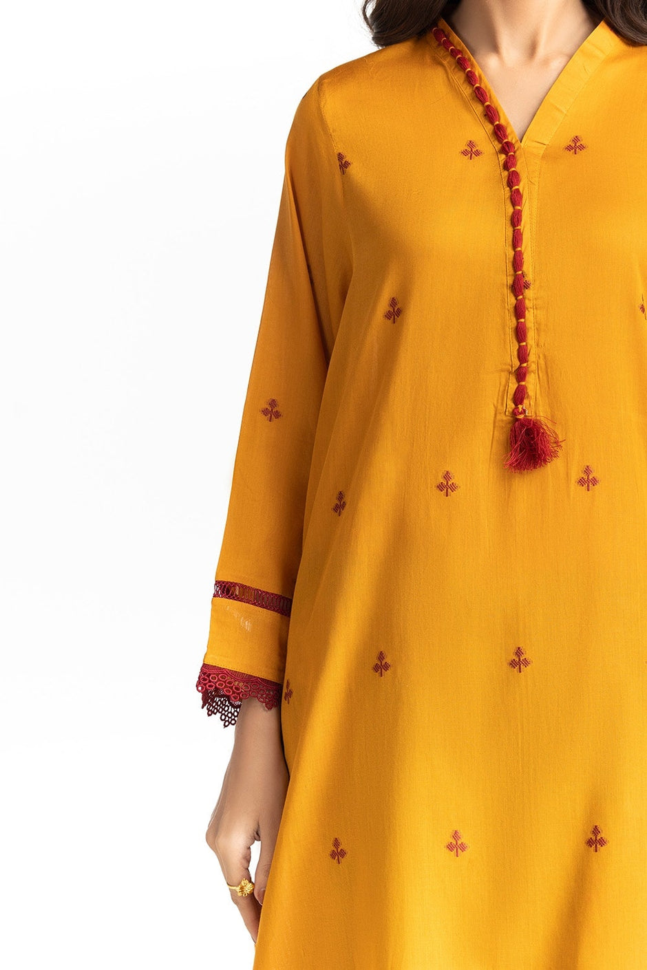Jacquard Embellished Shirt With Printed Trouser