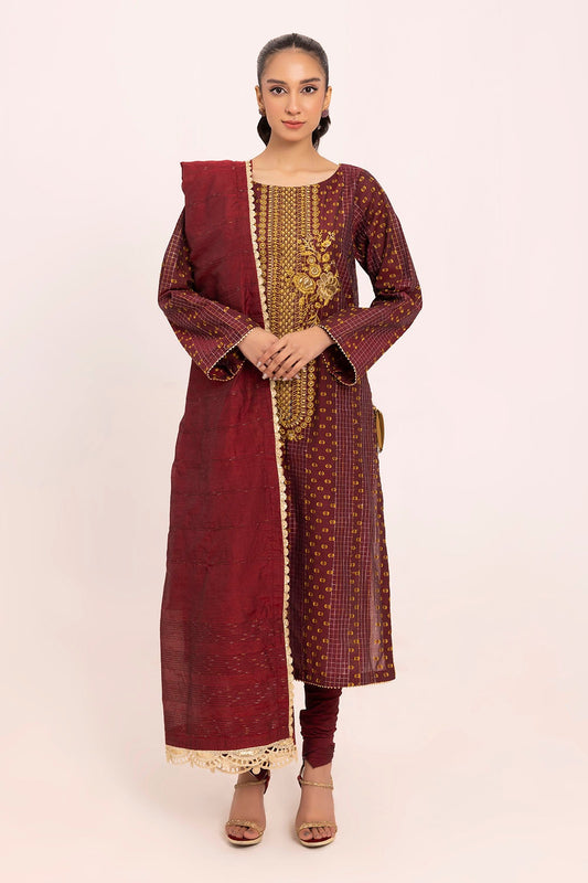 3 Piece Unstitched Embroidered Jacquard Suit MJ-42038