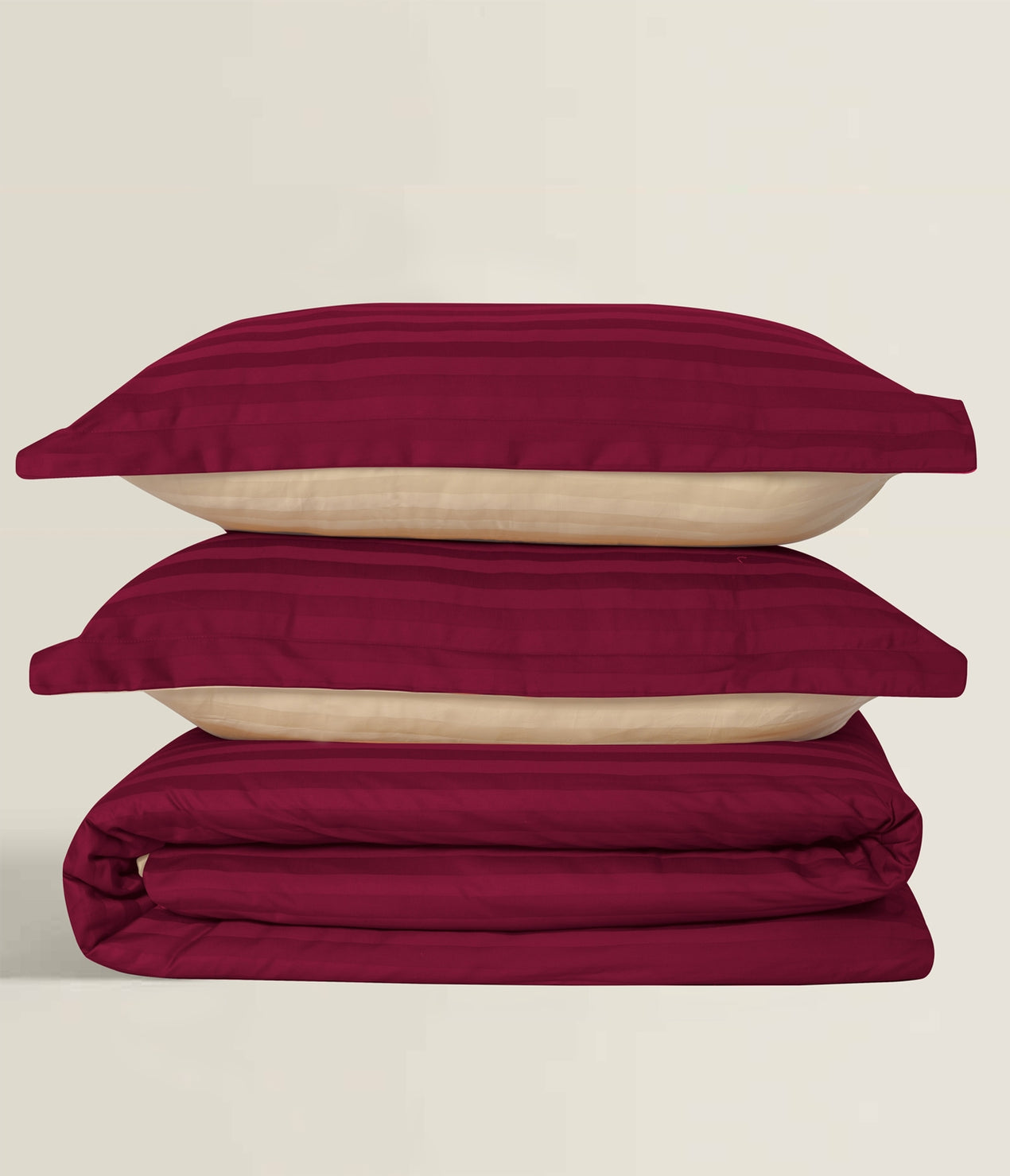 Jester Red and Biscotti Stripe Satin T-250 Quilt Cover Set