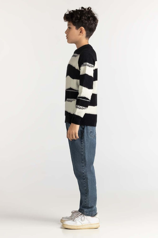 Junior Boy Black White Basic Sweater JB-SWT-WS23-012