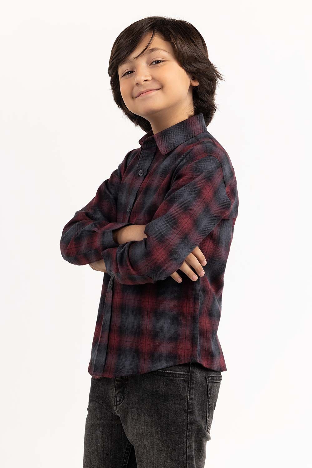 Junior Boy Red And Black Casual Shirt 224-317-015