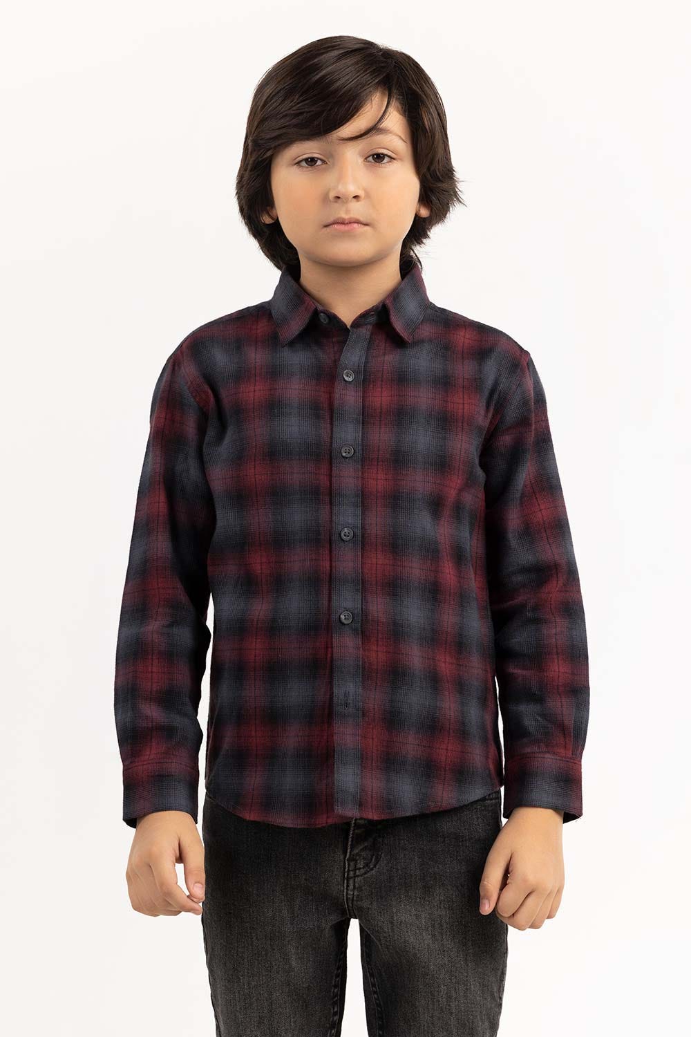 Junior Boy Red And Black Casual Shirt 224-317-015
