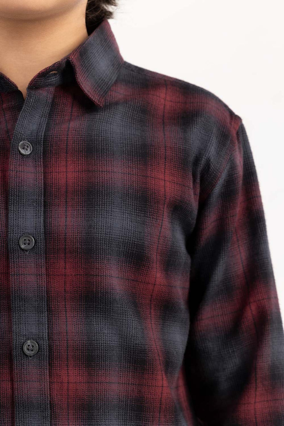 Junior Boy Red And Black Casual Shirt 224-317-015