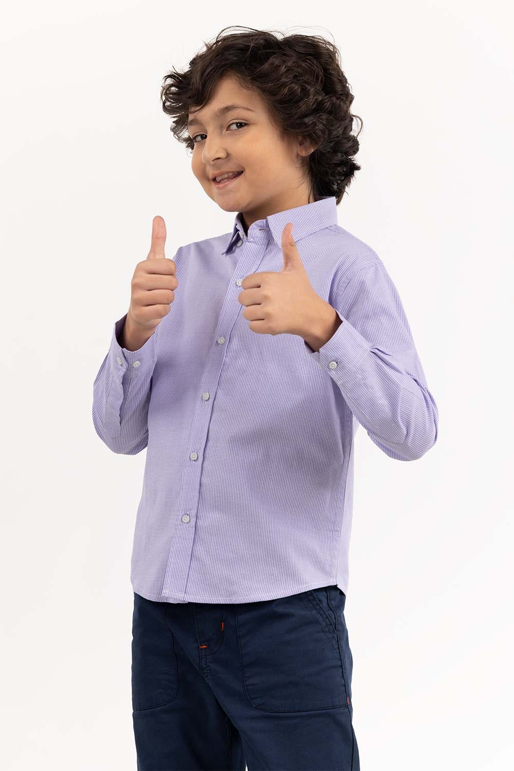 Junior Boy White And Purple Checkered Casual Shirt 224-317-019