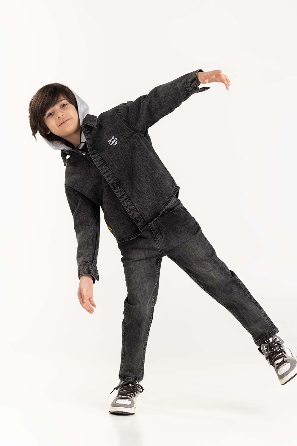 Junior Boy Charcoal Overshirt With Removable Hood 224-317-003