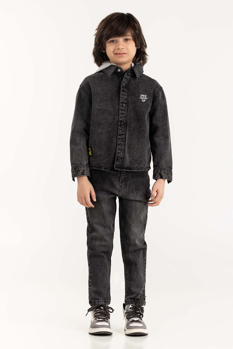 Junior Boy Charcoal Overshirt With Removable Hood 224-317-003
