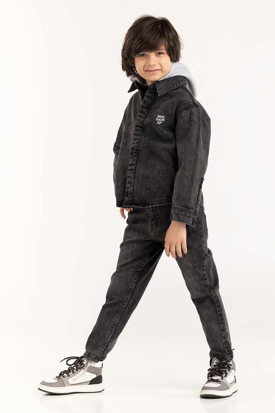 Junior Boy Charcoal Overshirt With Removable Hood 224-317-003