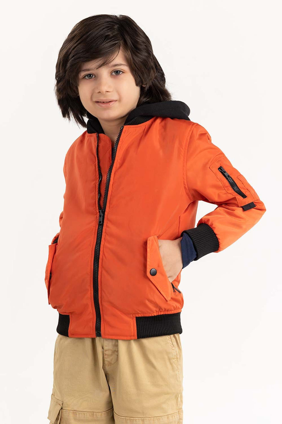 Junior Boy Orange Hooded Jacket 224-310-009