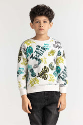 Junior Boy White Printed Sweatshirt 224-312-071