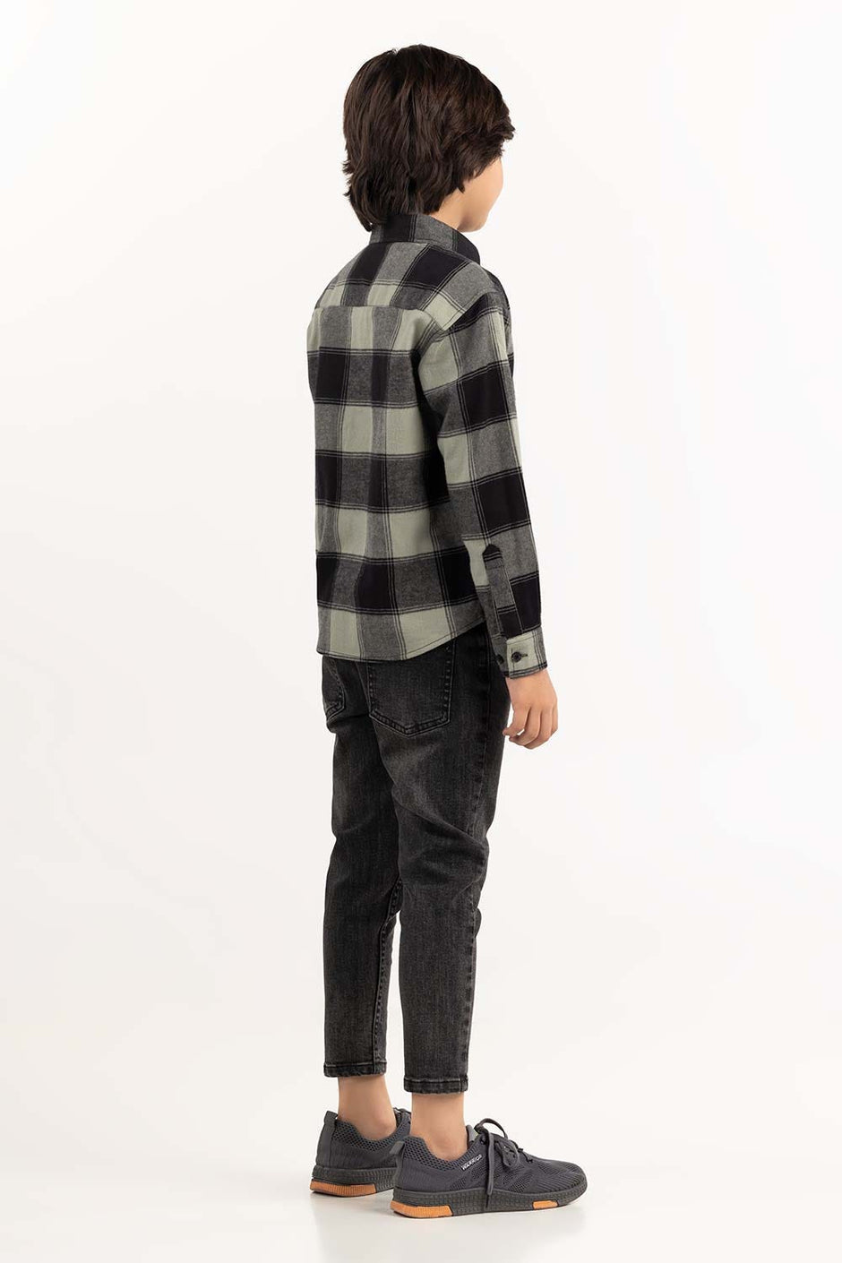 Junior Boy Green And Black Casual Shirt 224-317-006