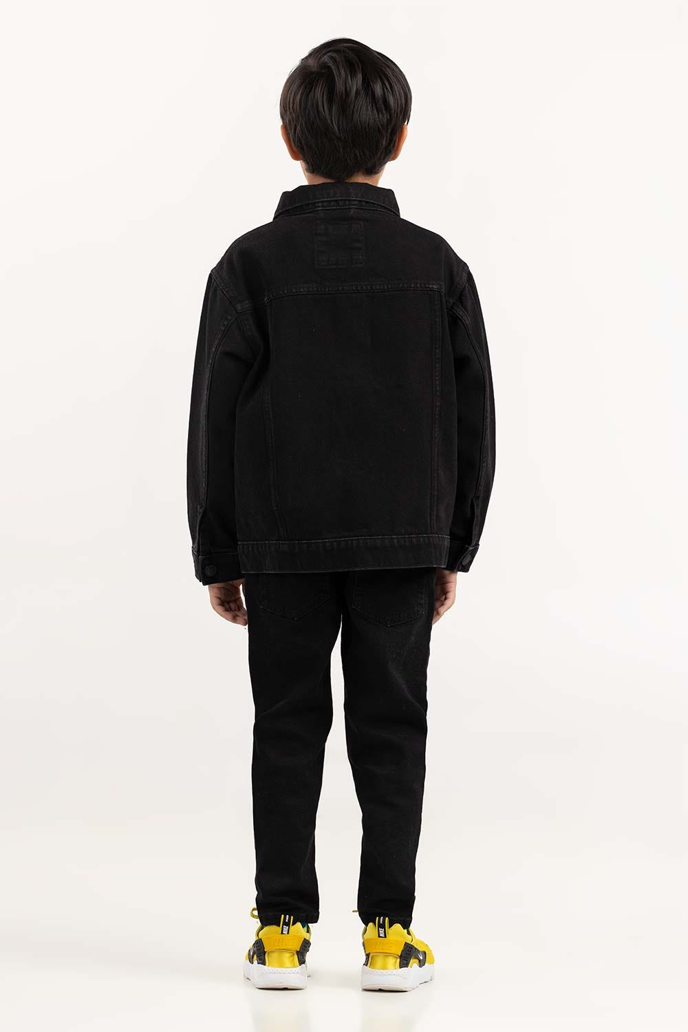 Junior Boy Jet Black Collared Denim Jacket 224-310-046
