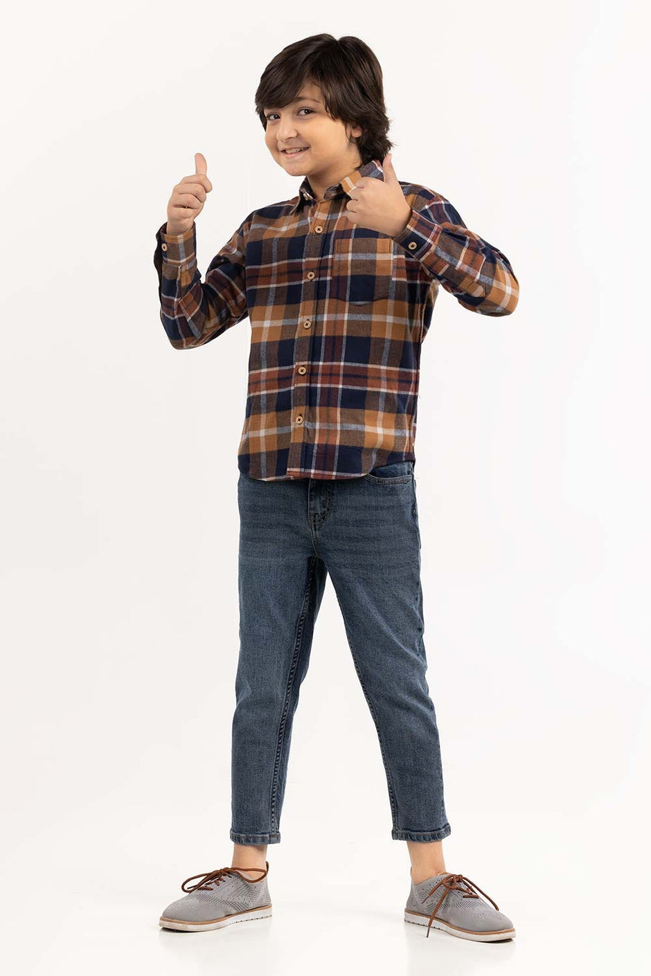 Junior Boy Navy Brown Casual Shirt 224-317-012