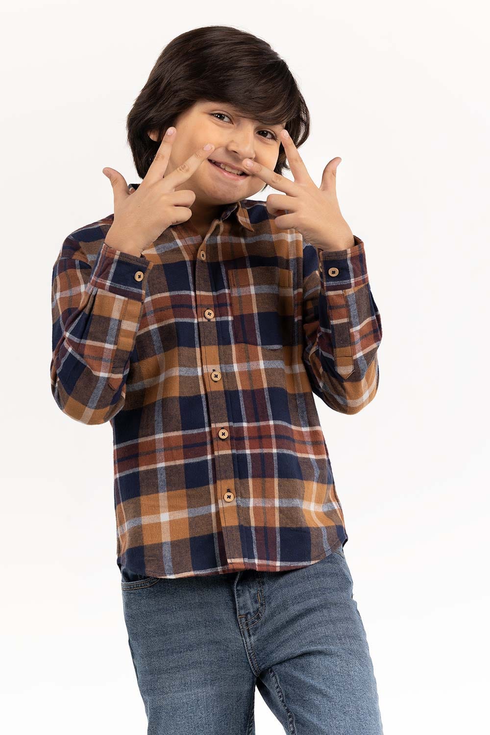 Junior Boy Navy Brown Casual Shirt 224-317-012