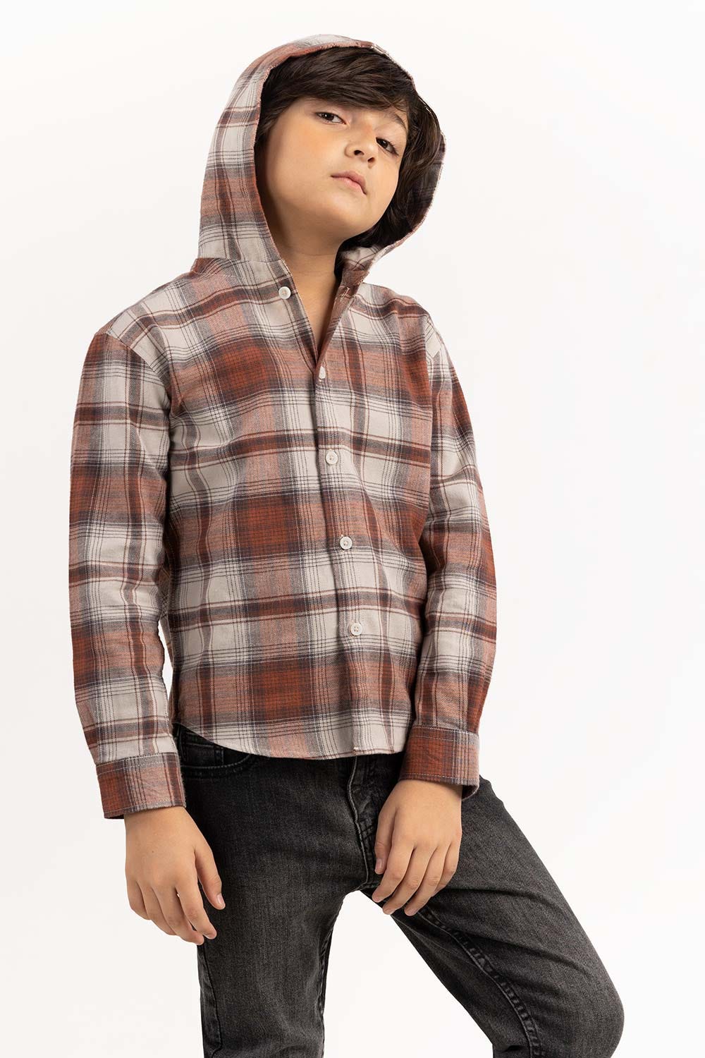 Junior Boy Rust And Beige Casual Shirt 224-317-007