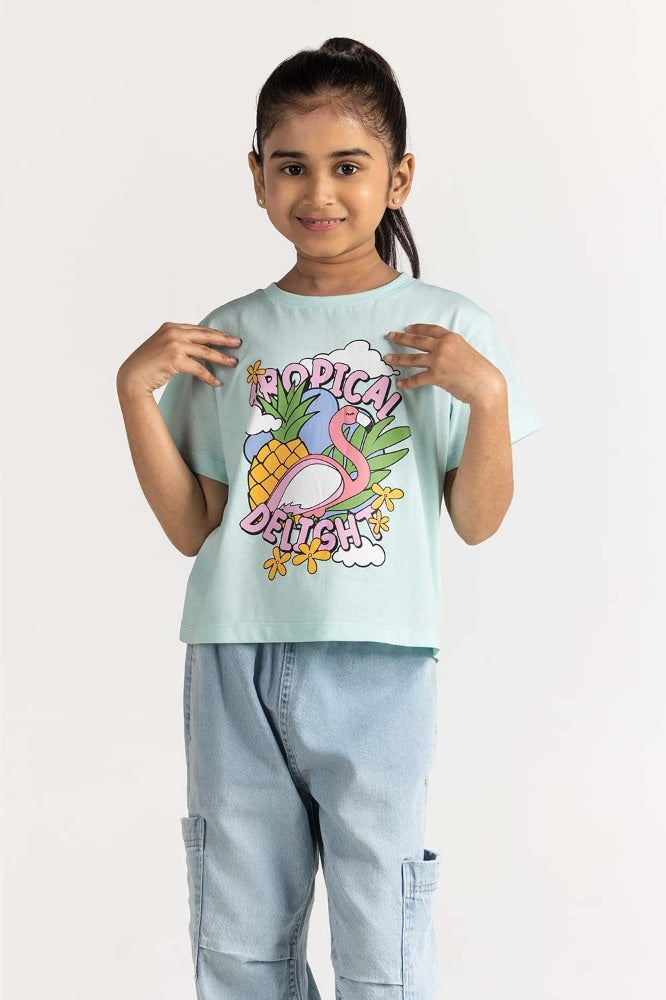 Junior Girl Aqua Printed Tee JG-TS-SS24-012