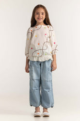 Junior Girl Off White Basic Blouse JG-BLS-SS24-001