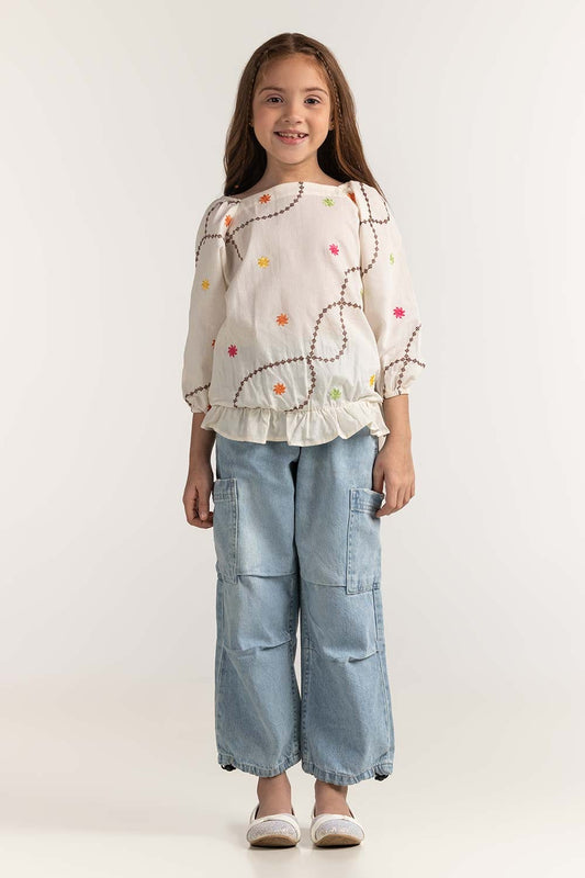 Junior Girl Off White Basic Blouse JG-BLS-SS24-001
