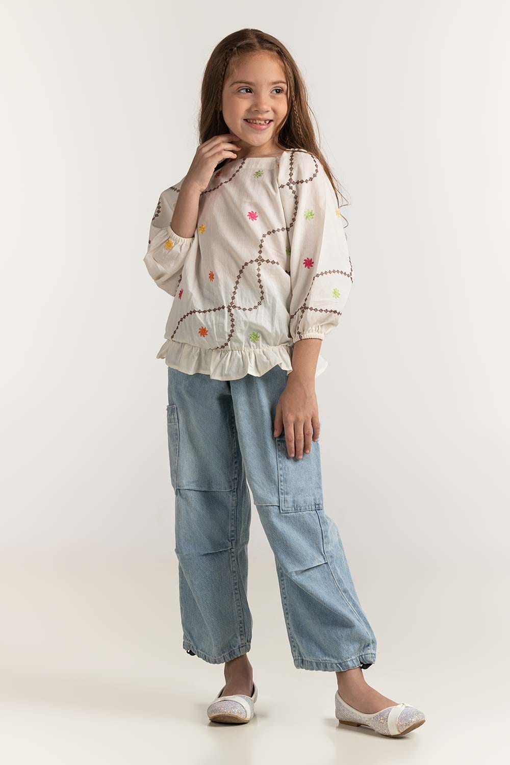 Junior Girl Off White Basic Blouse JG-BLS-SS24-001
