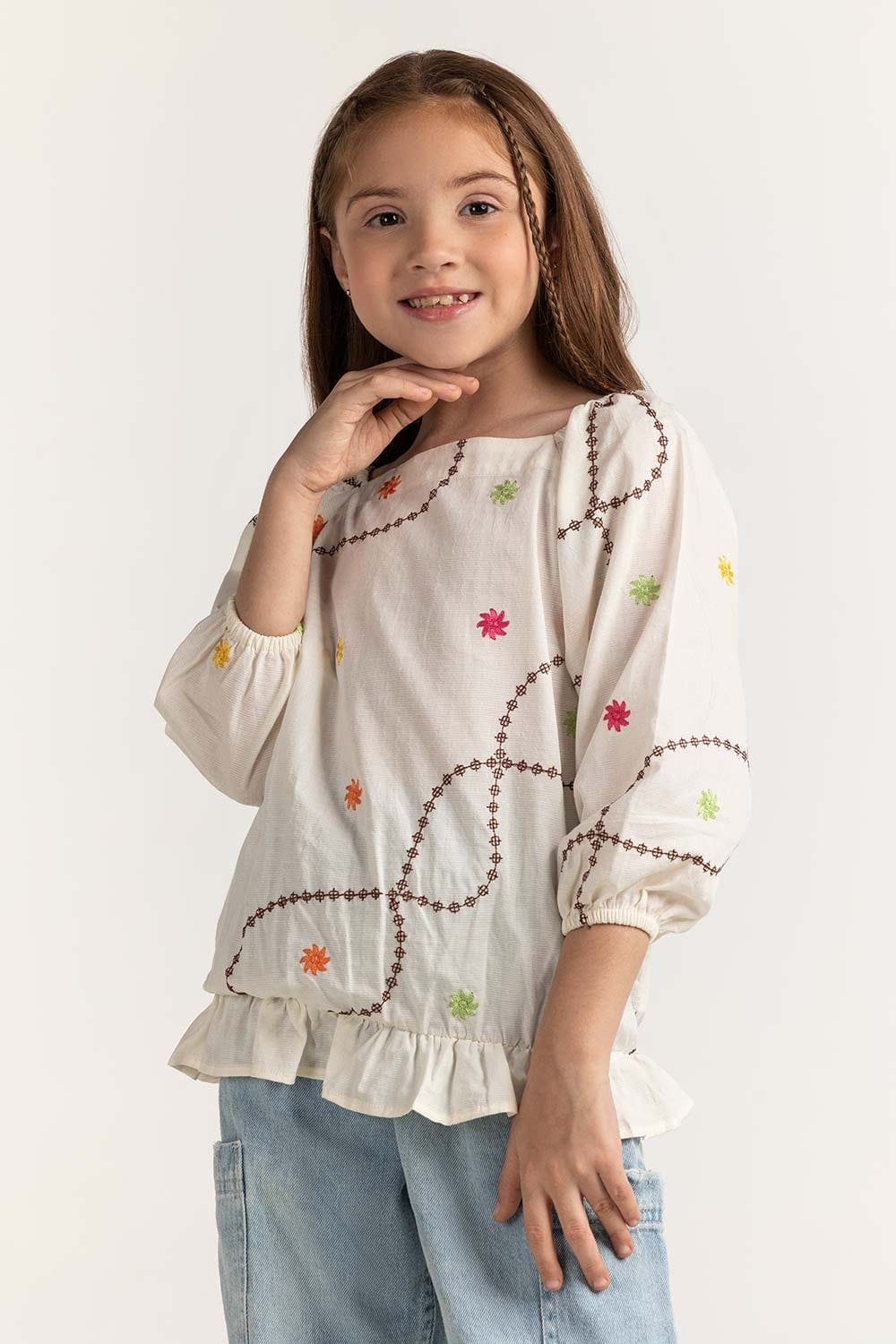 Junior Girl Off White Basic Blouse JG-BLS-SS24-001