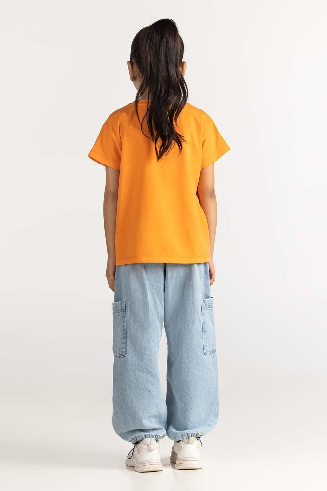 Junior Girl Orange Printed Tee JG-TS-SS24-041