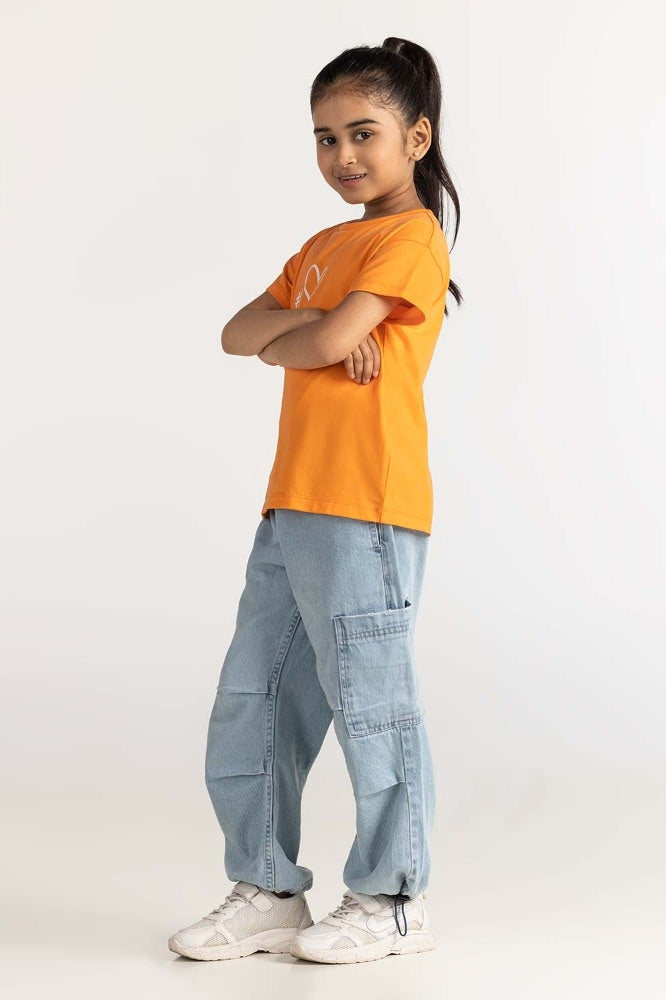 Junior Girl Orange Printed Tee JG-TS-SS24-041
