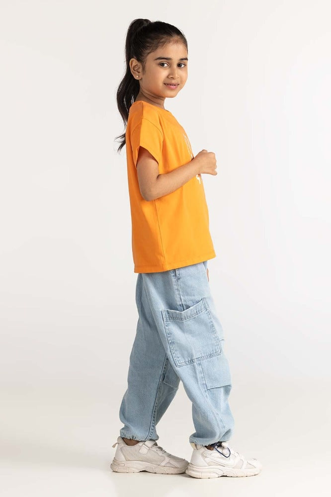 Junior Girl Orange Printed Tee JG-TS-SS24-041